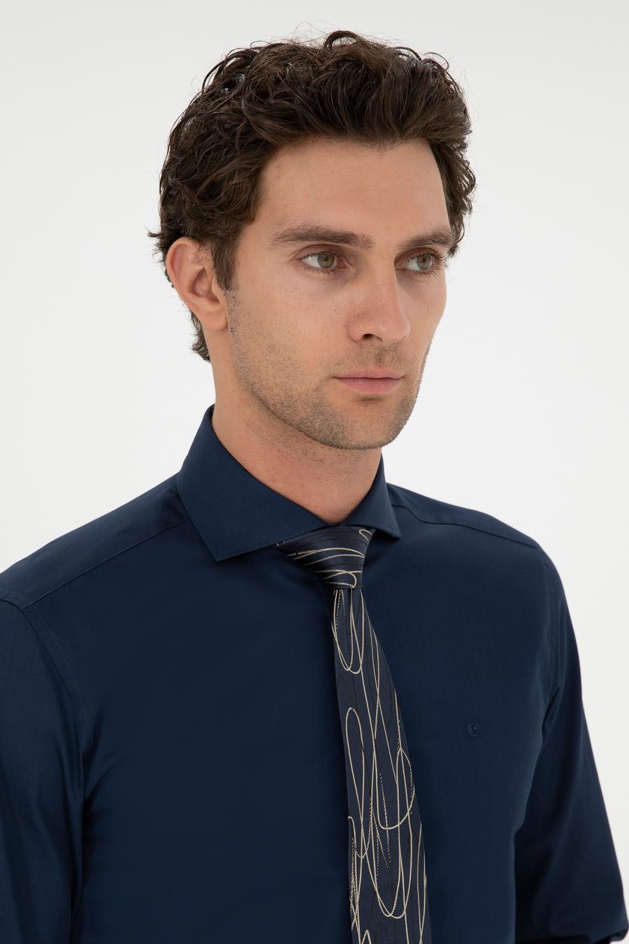 Lacivert Slim Fit Uzun Kollu Basic Gömlek - 50270146057
