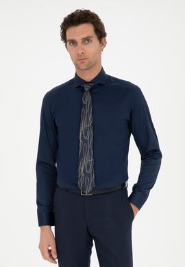 Lacivert Slim Fit Uzun Kollu Basic Gömlek