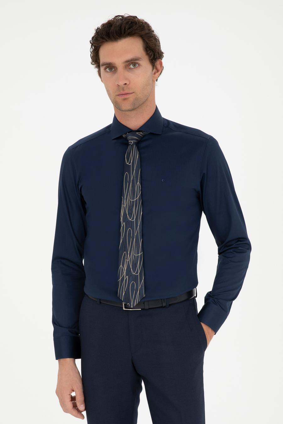 Lacivert Slim Fit Uzun Kollu Basic Gömlek - 50270146057