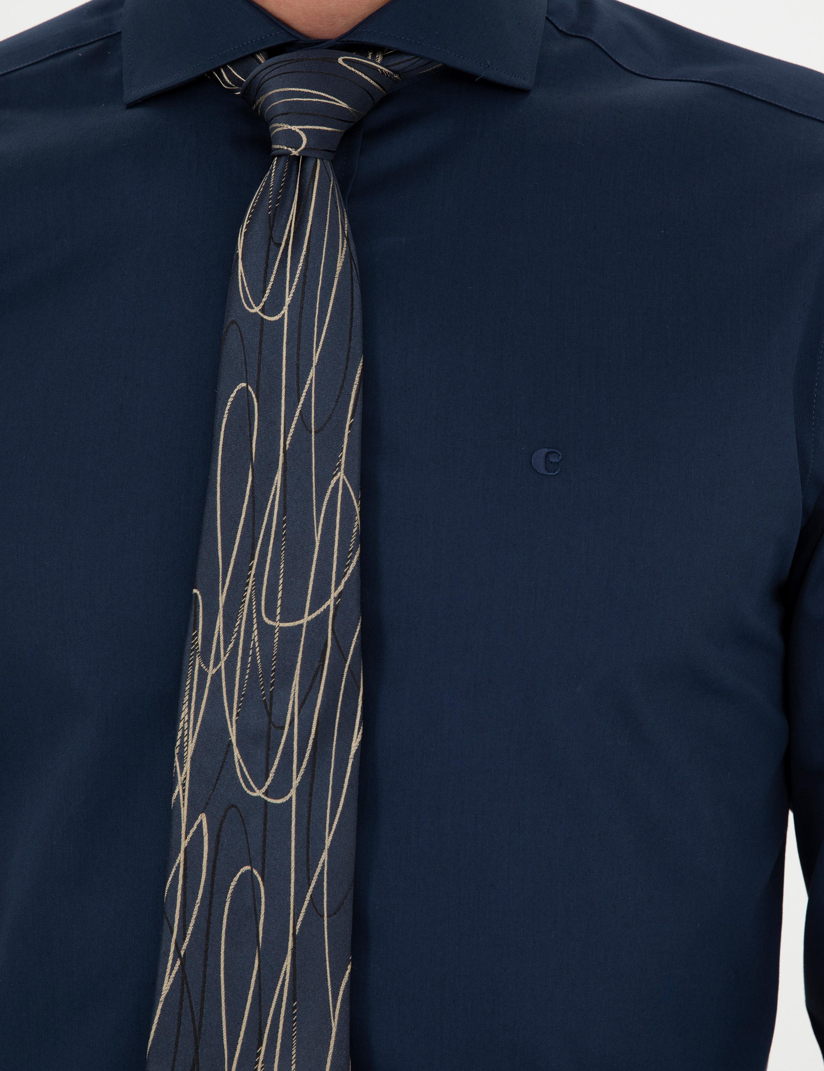 Lacivert Slim Fit Uzun Kollu Basic Gömlek - 50270146057