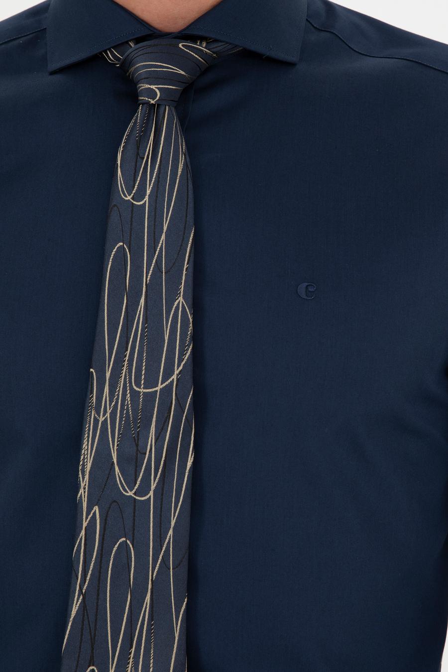 Lacivert Slim Fit Uzun Kollu Basic Gömlek - 50270146057