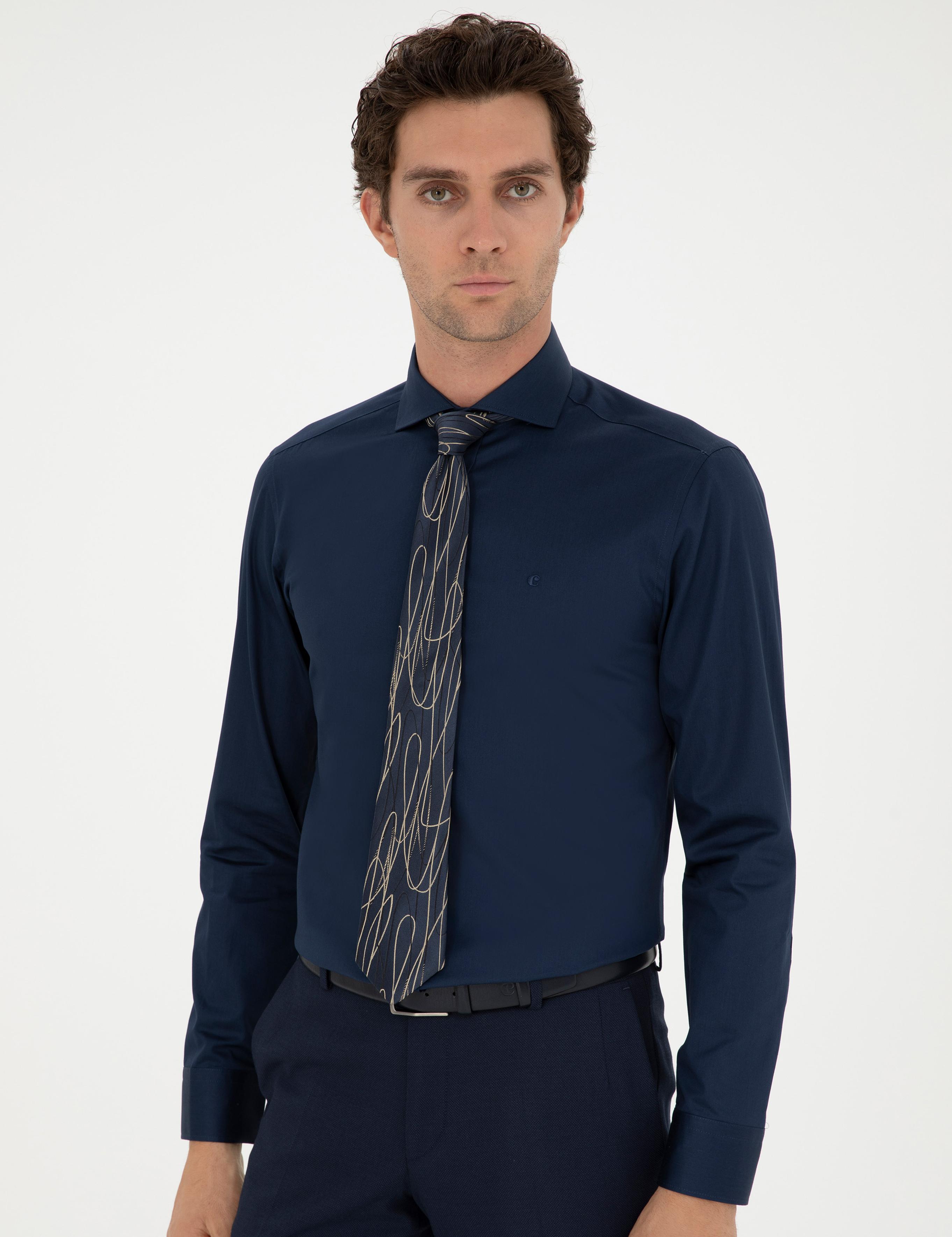 Lacivert Slim Fit Uzun Kollu Basic Gömlek - 50270146057