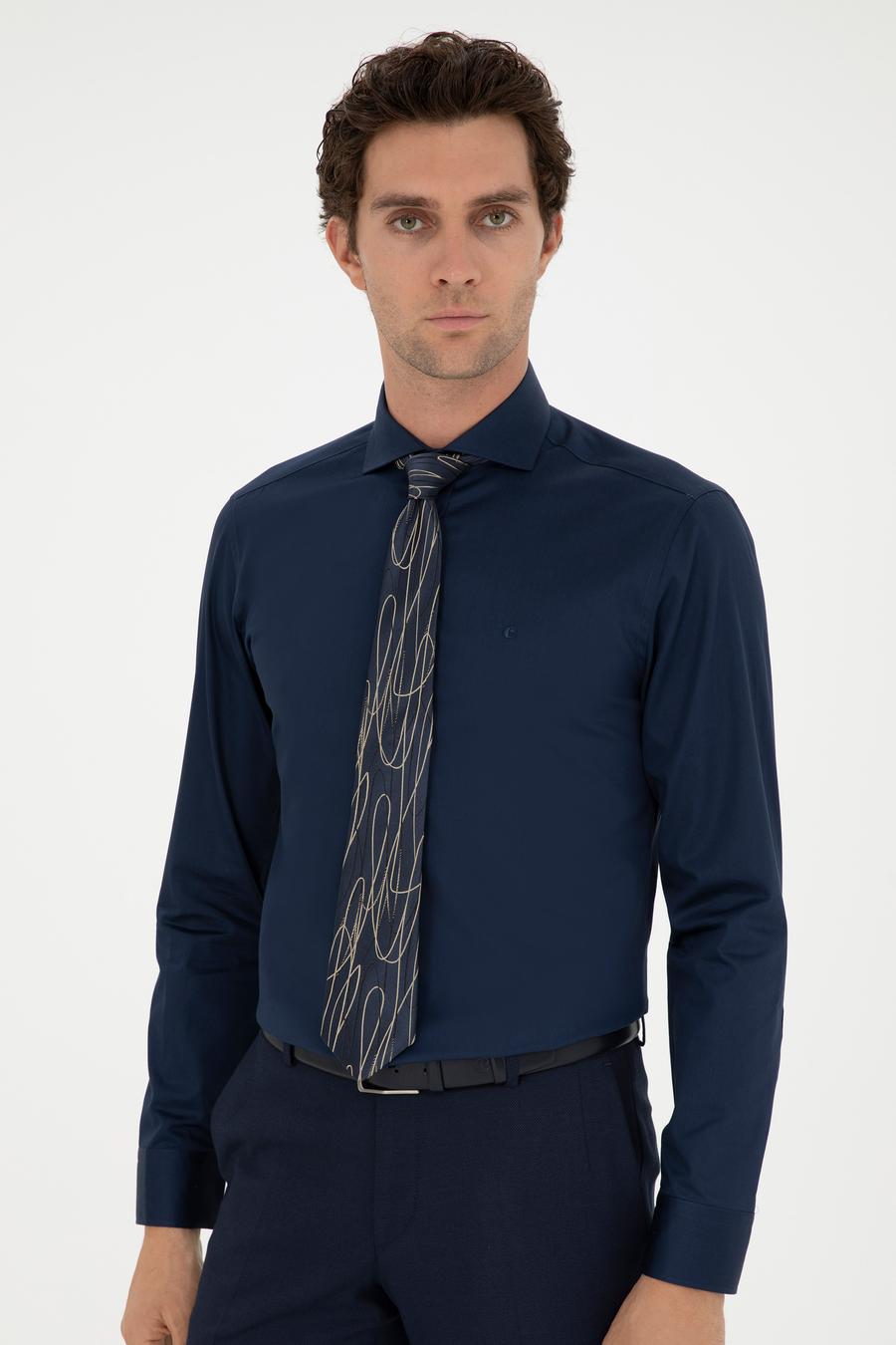 Lacivert Slim Fit Uzun Kollu Basic Gömlek - 50270146057