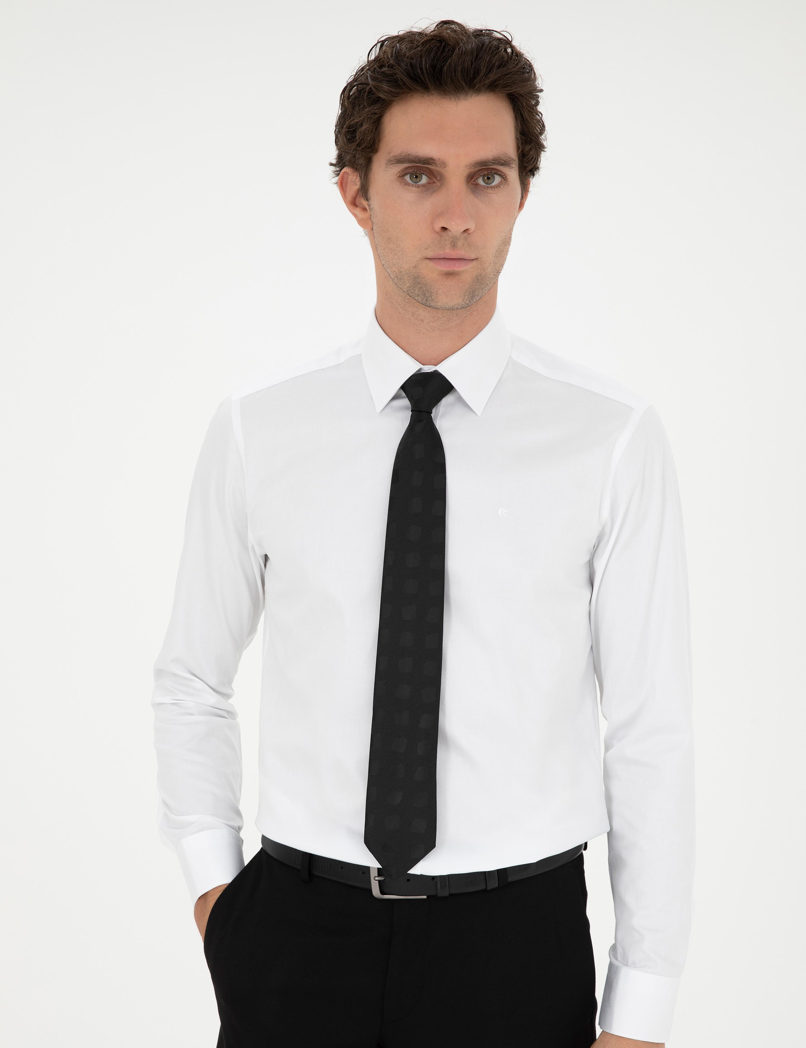 Beyaz Modern Fit Uzun Kollu Basic Gömlek - 50277081007