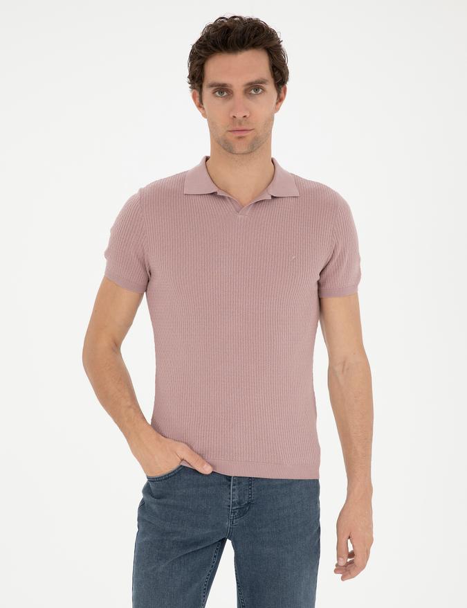 Pembe Slim Fit Polo Yaka Triko T-Shirt