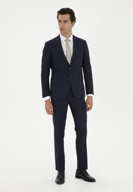 Lacivert Slim Fit %100 Yün Mikro Desenli Takım Elbise