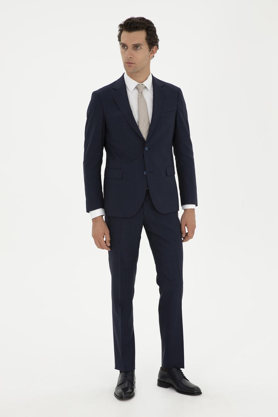 Lacivert Slim Fit %100 Yün Mikro Desenli Takım Elbise - 50285134023