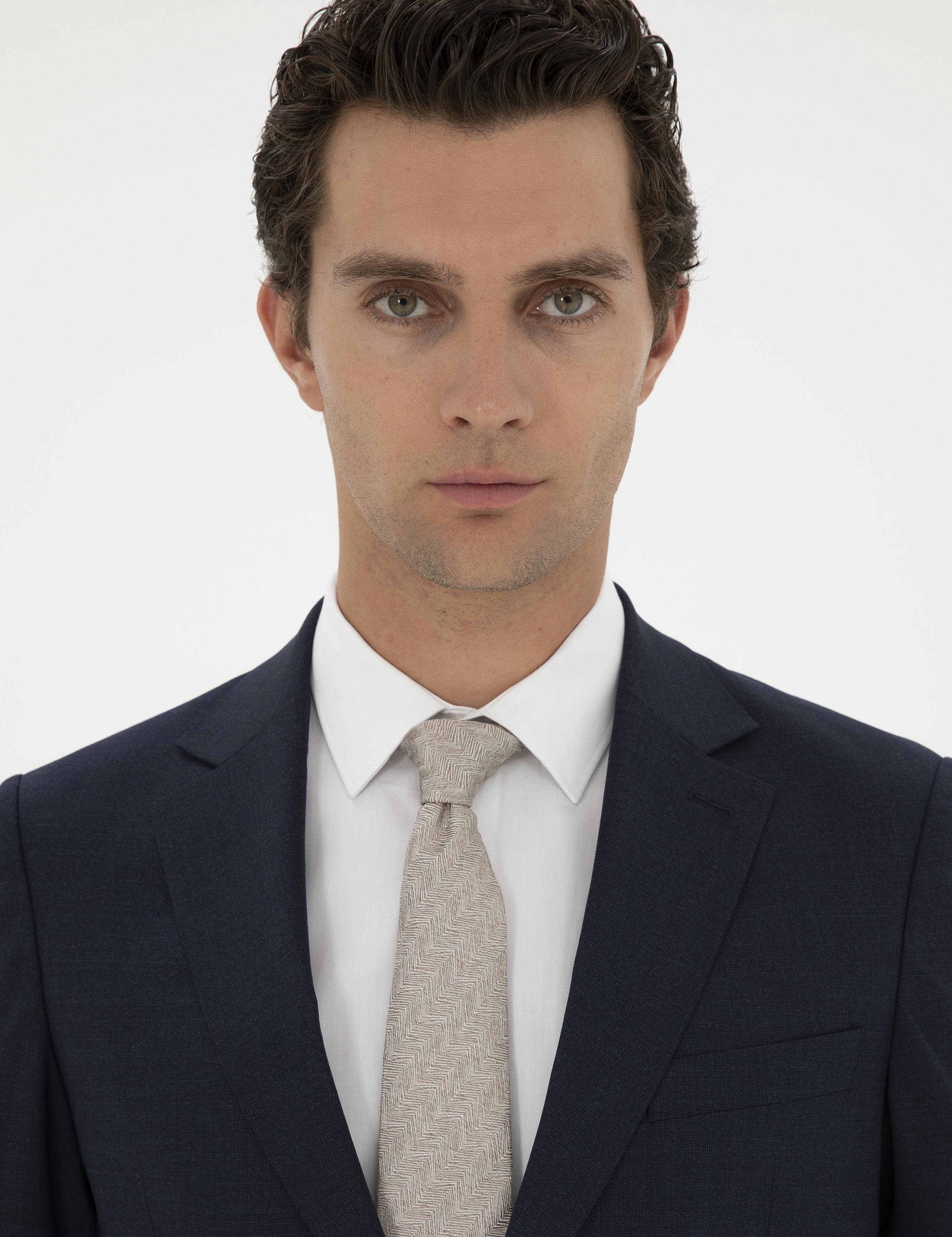 Lacivert Slim Fit %100 Yün Mikro Desenli Takım Elbise - 50285134023