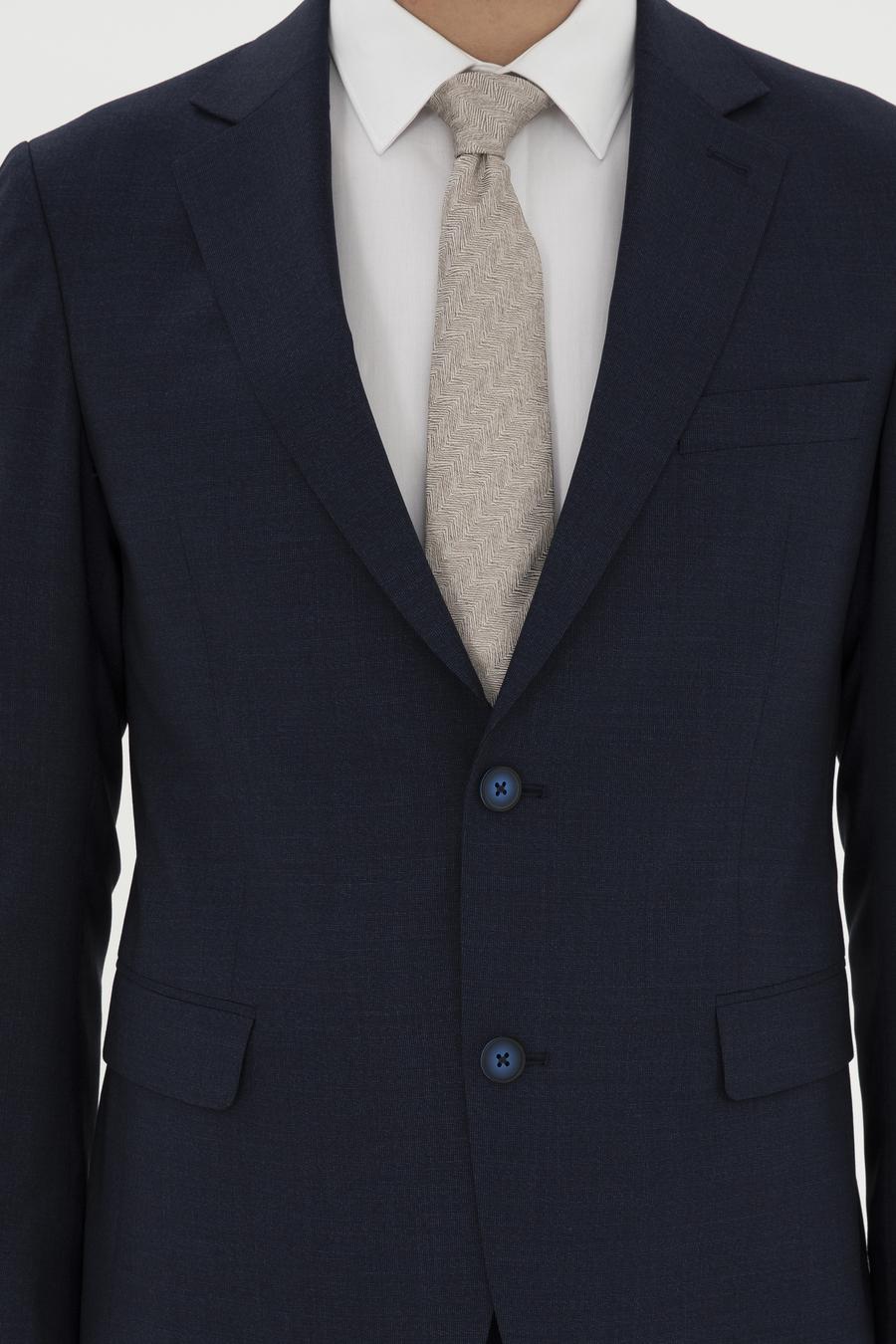 Lacivert Slim Fit %100 Yün Mikro Desenli Takım Elbise - 50285134023