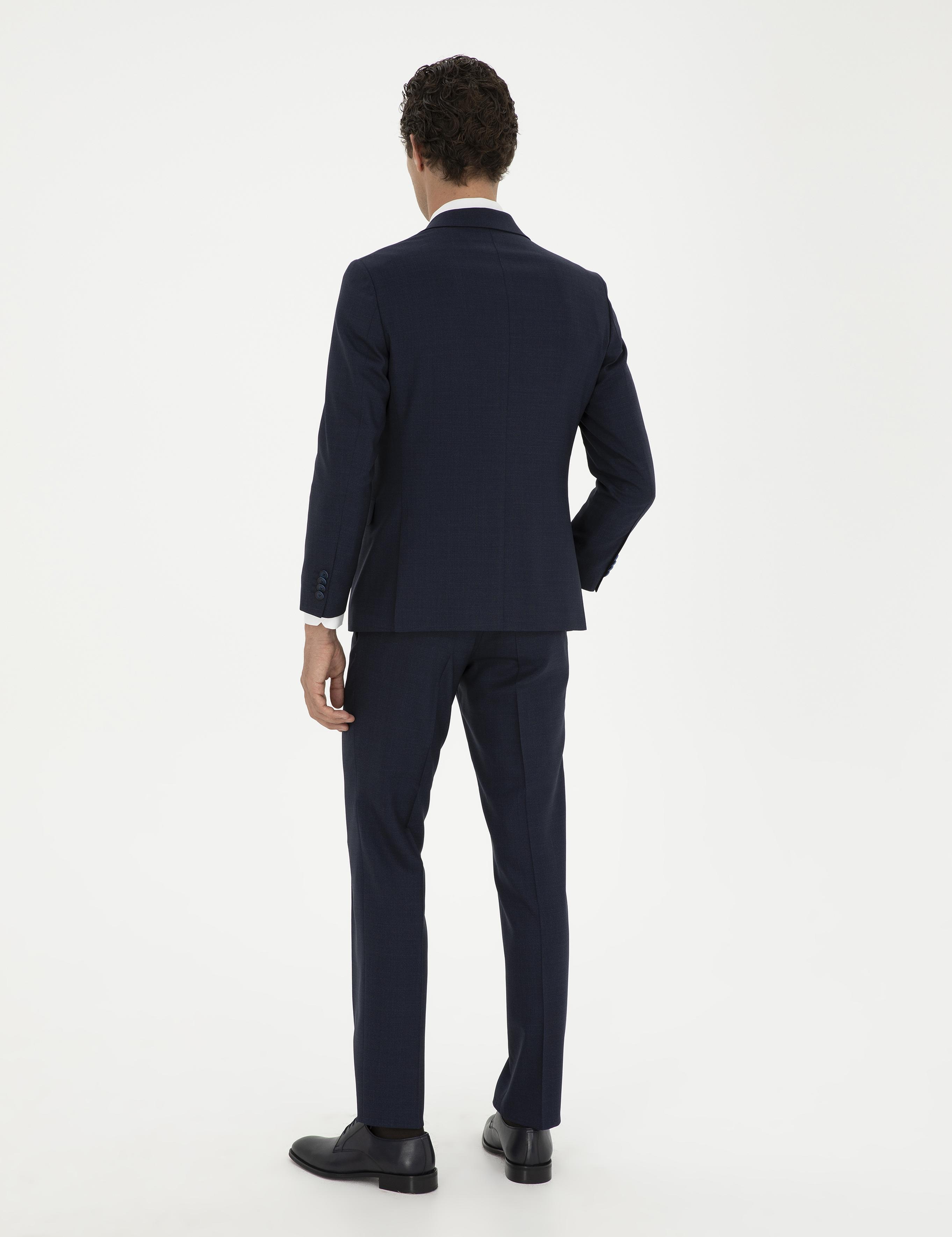 Lacivert Slim Fit %100 Yün Mikro Desenli Takım Elbise - 50285134023