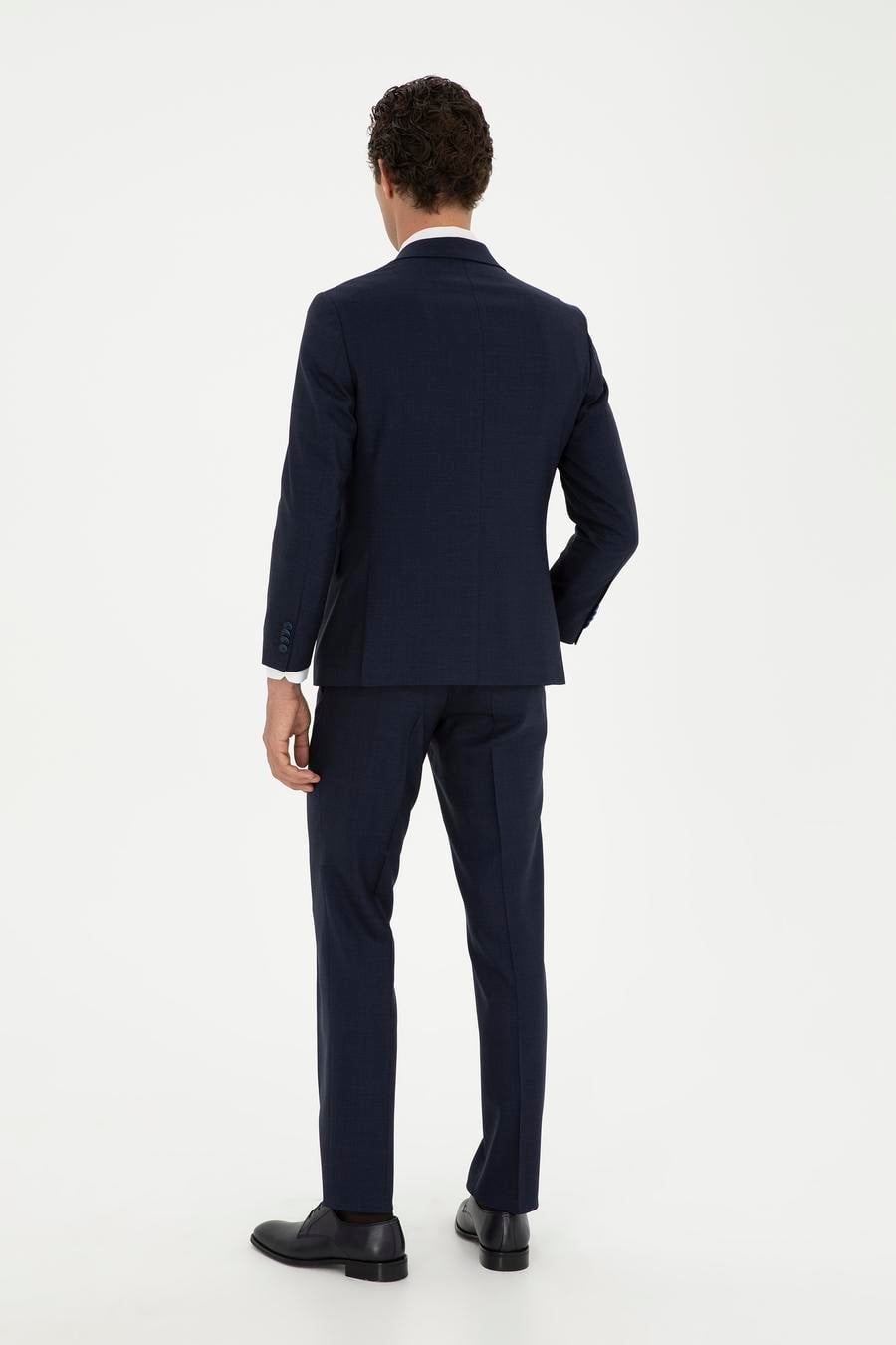 Lacivert Slim Fit %100 Yün Mikro Desenli Takım Elbise - 50285134023