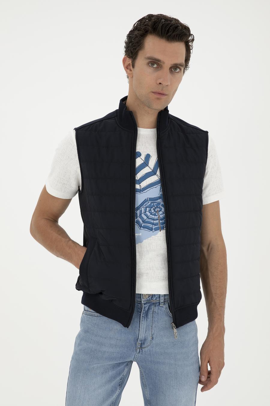Lacivert Slim İnce Kapitone Mont Yelek - 50287900013