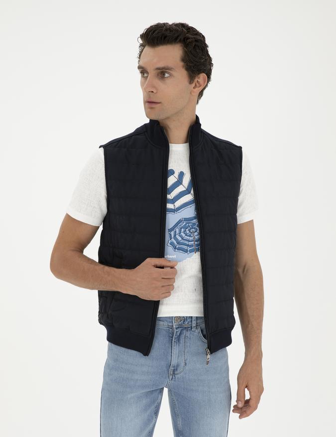Lacivert Slim İnce Kapitone Mont Yelek