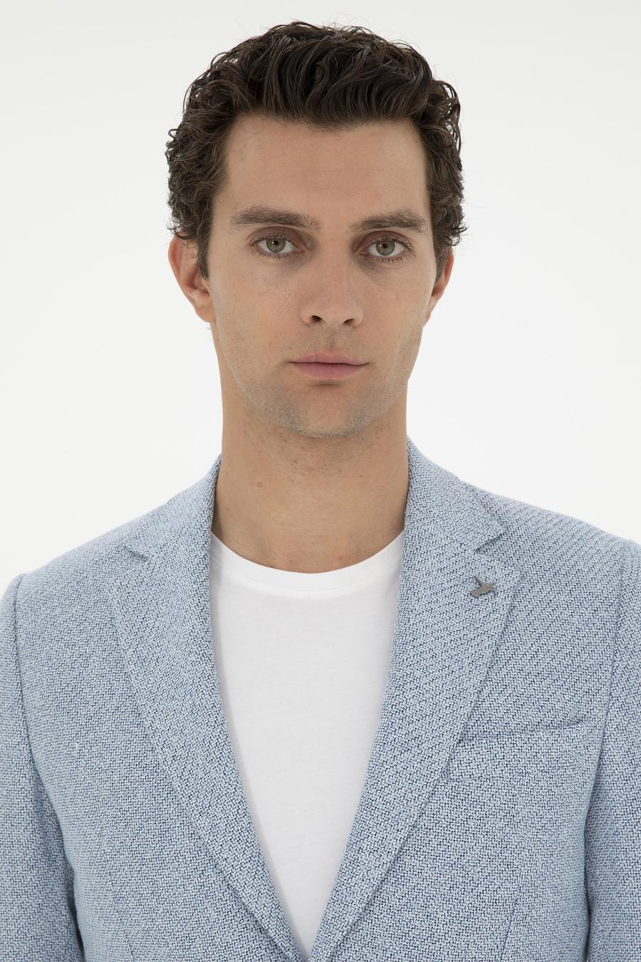 Açık Mavi Slim Fit Keten Karışımlı Ceket - 50284659011