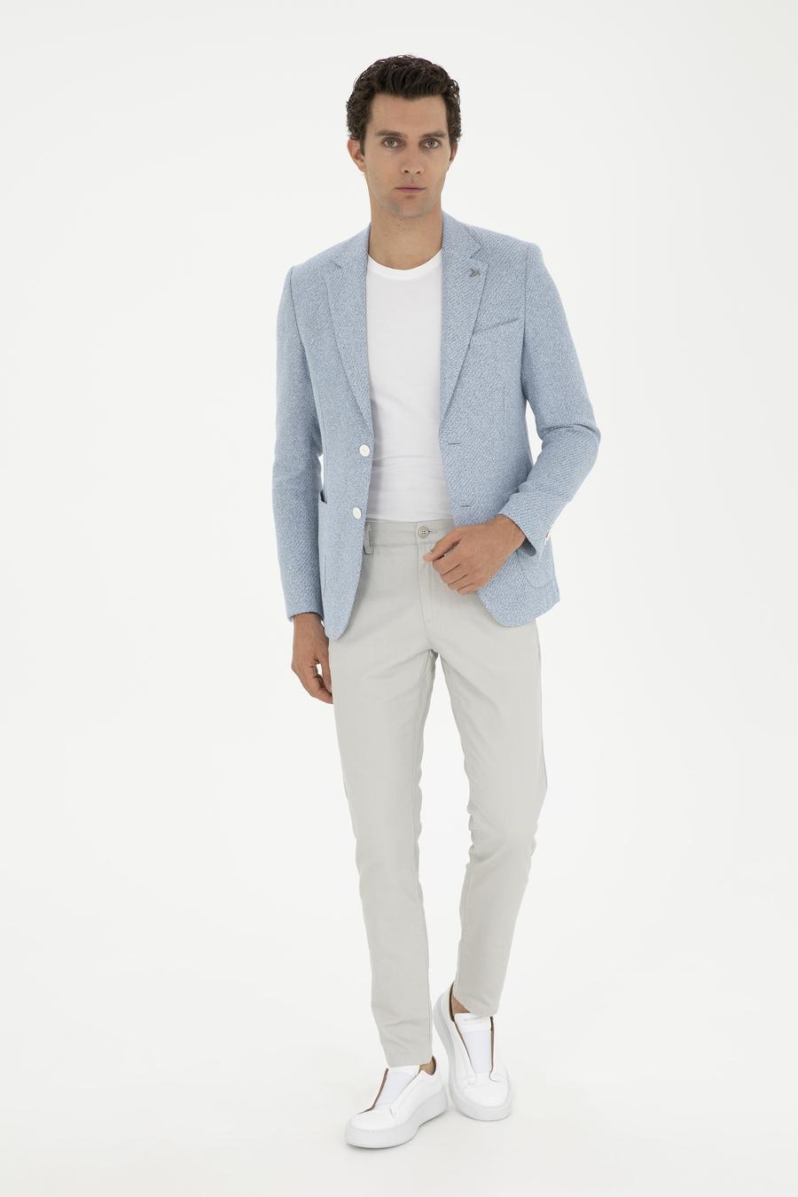 Açık Mavi Slim Fit Keten Karışımlı Ceket - 50284659011