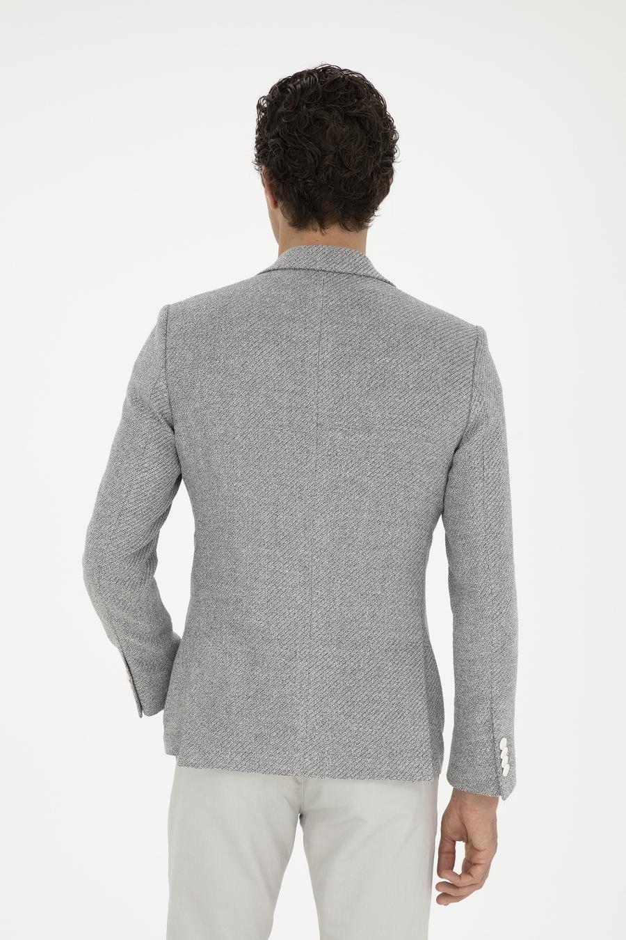 Açık Gri Slim Fit Keten Karışımlı Spor Ceket - 50284659041