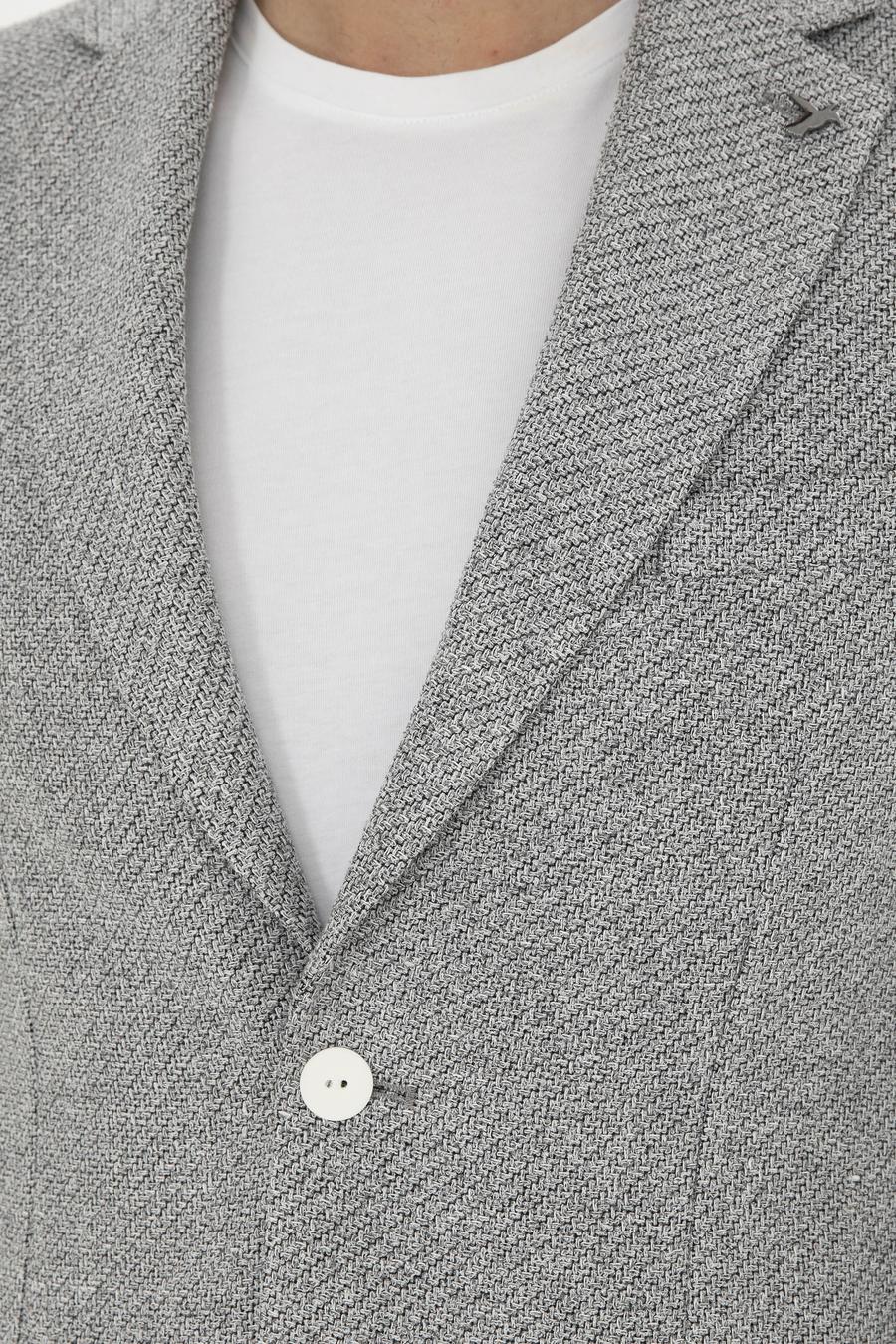 Açık Gri Slim Fit Keten Karışımlı Spor Ceket - 50284659041