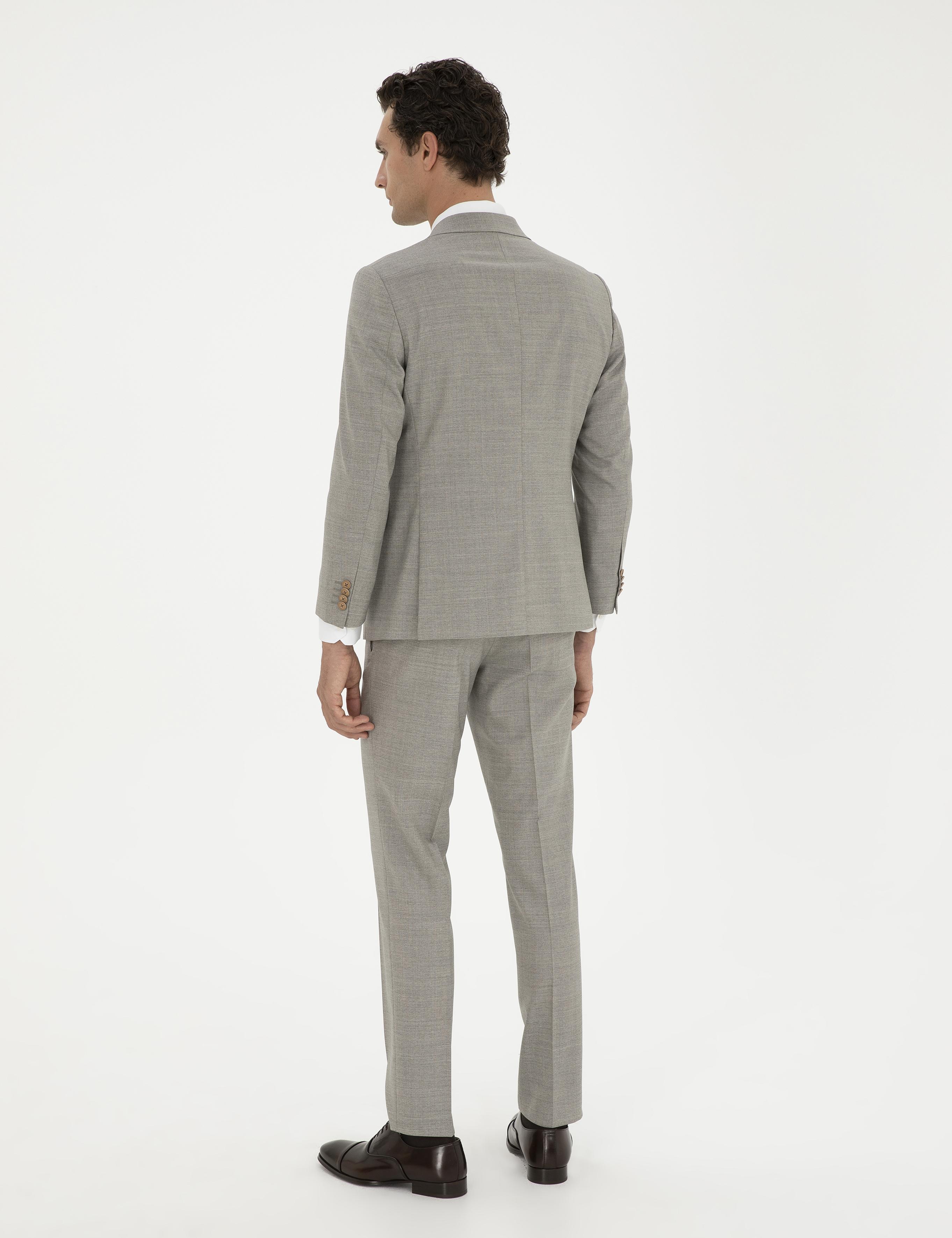 Bej Slim Fit %100 Yün Mikro Desenli Takım Elbise - 50285134086