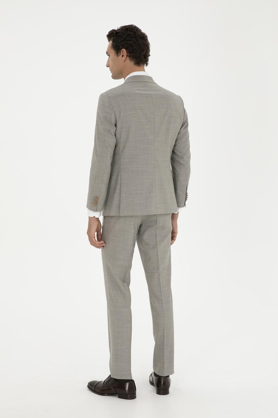 Bej Slim Fit %100 Yün Mikro Desenli Takım Elbise - 50285134086