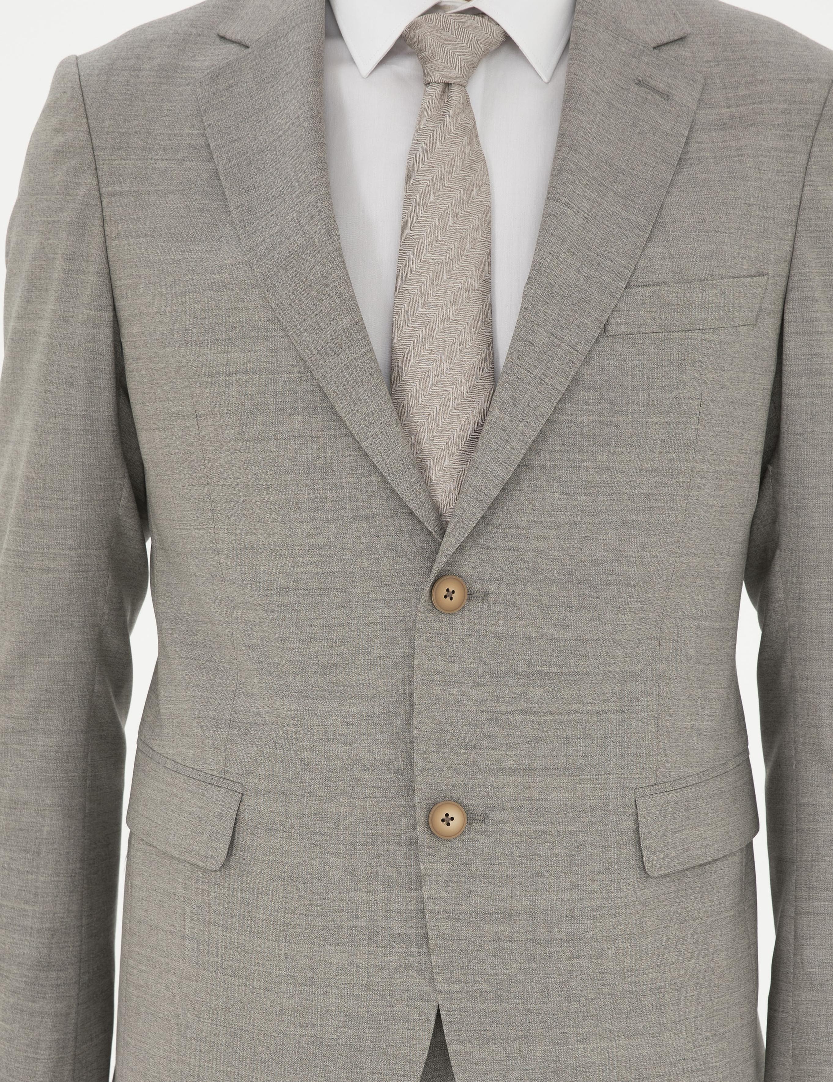 Bej Slim Fit %100 Yün Mikro Desenli Takım Elbise - 50285134086