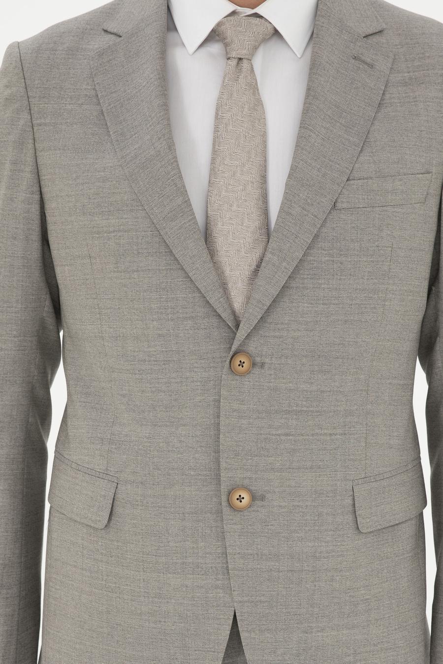 Bej Slim Fit %100 Yün Mikro Desenli Takım Elbise - 50285134086