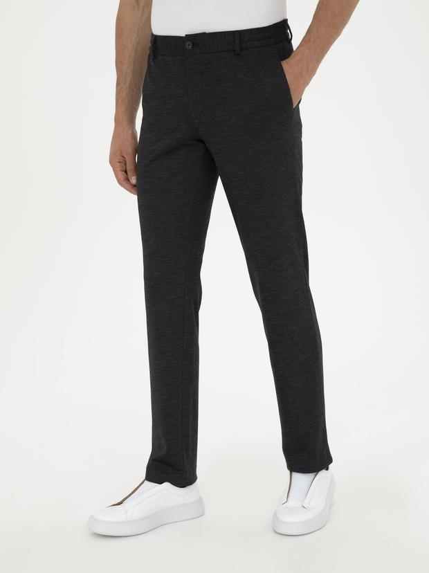 Siyah Slim Fit Yün Karışımlı Pantolon