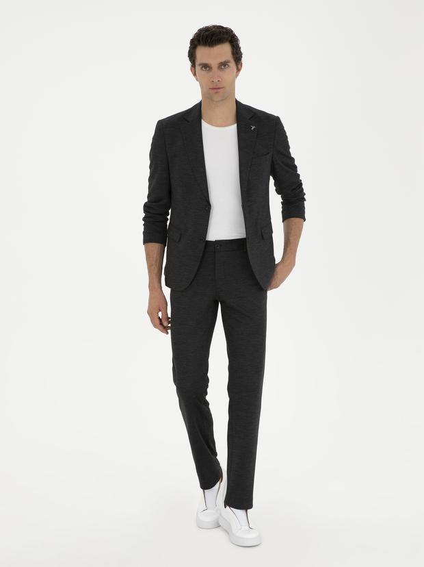 Siyah Slim Fit Yün Karışımlı Pantolon