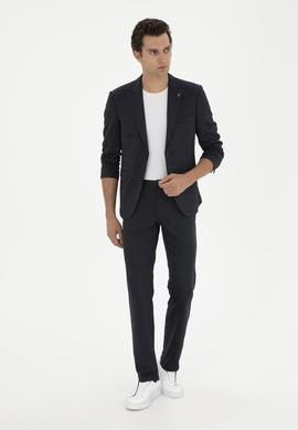 Koyu Lacivert Slim Fit Yün Karışımlı Pantolon