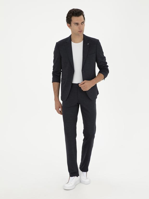 Koyu Lacivert Slim Fit Yün Karışımlı Pantolon
