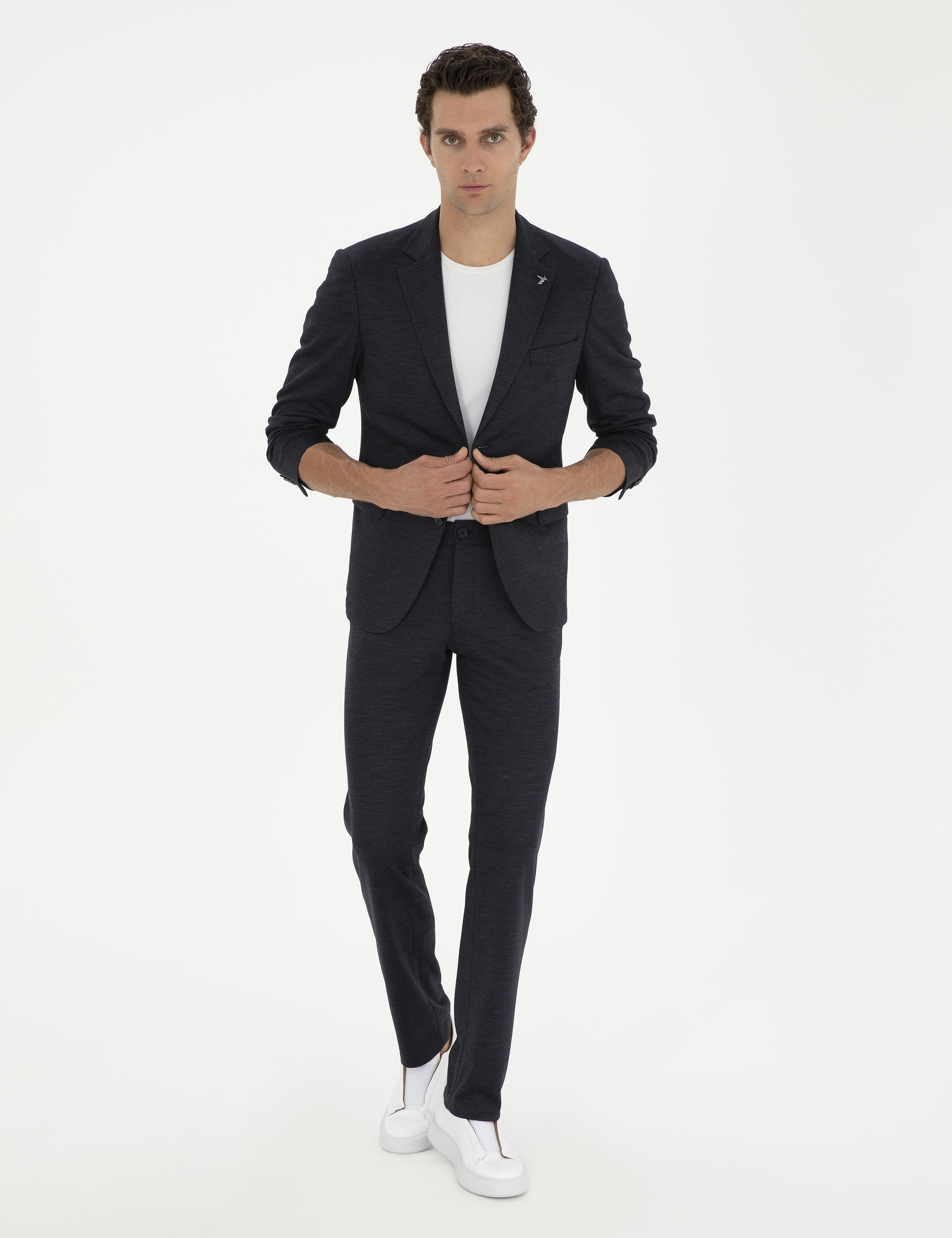 Koyu Lacivert Slim Fit Yün Karışımlı Pantolon - 50284758013