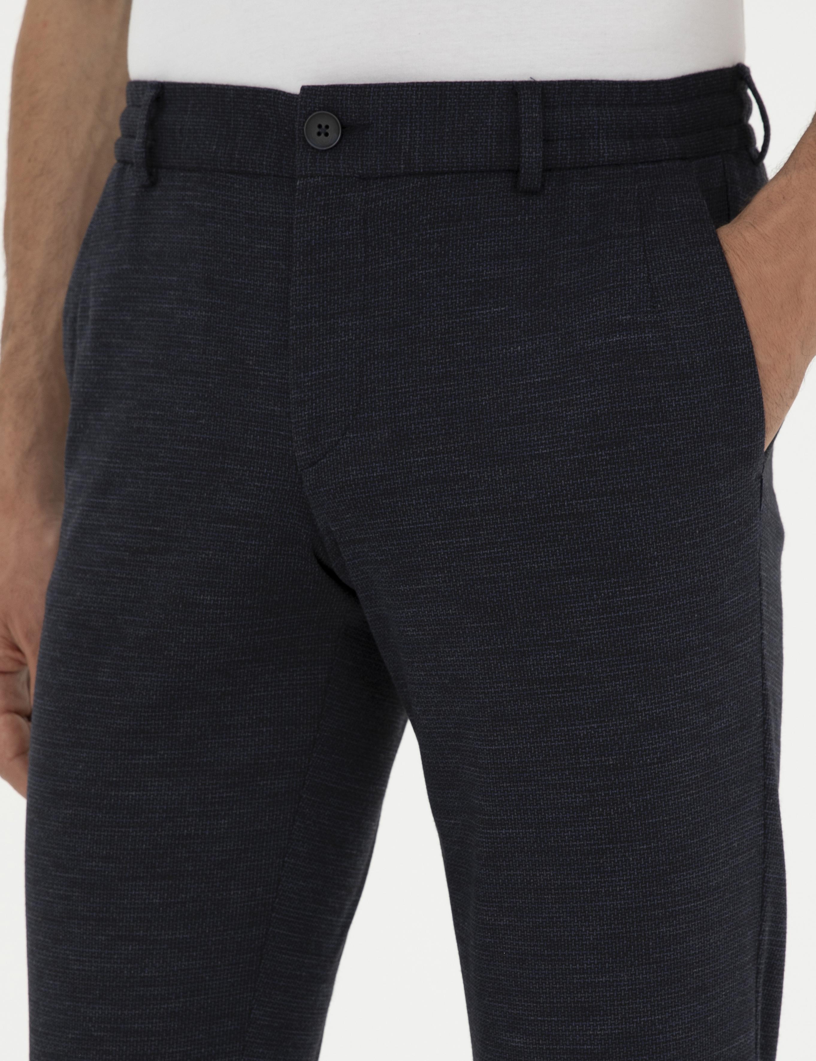Koyu Lacivert Slim Fit Yün Karışımlı Pantolon - 50284758013