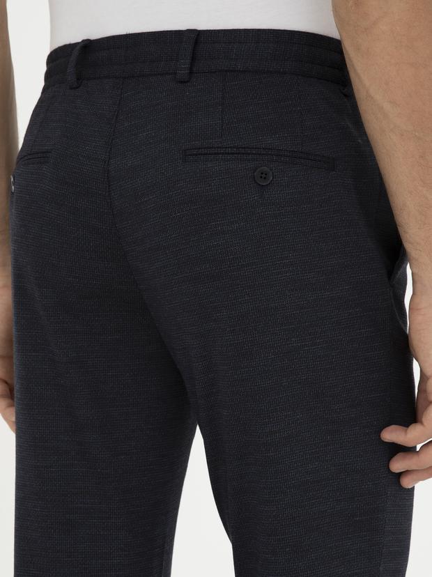 Koyu Lacivert Slim Fit Yün Karışımlı Pantolon