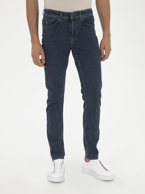 Koyu Lacivert Slim Fit Pamuk Karışımlı Jean Pantolon