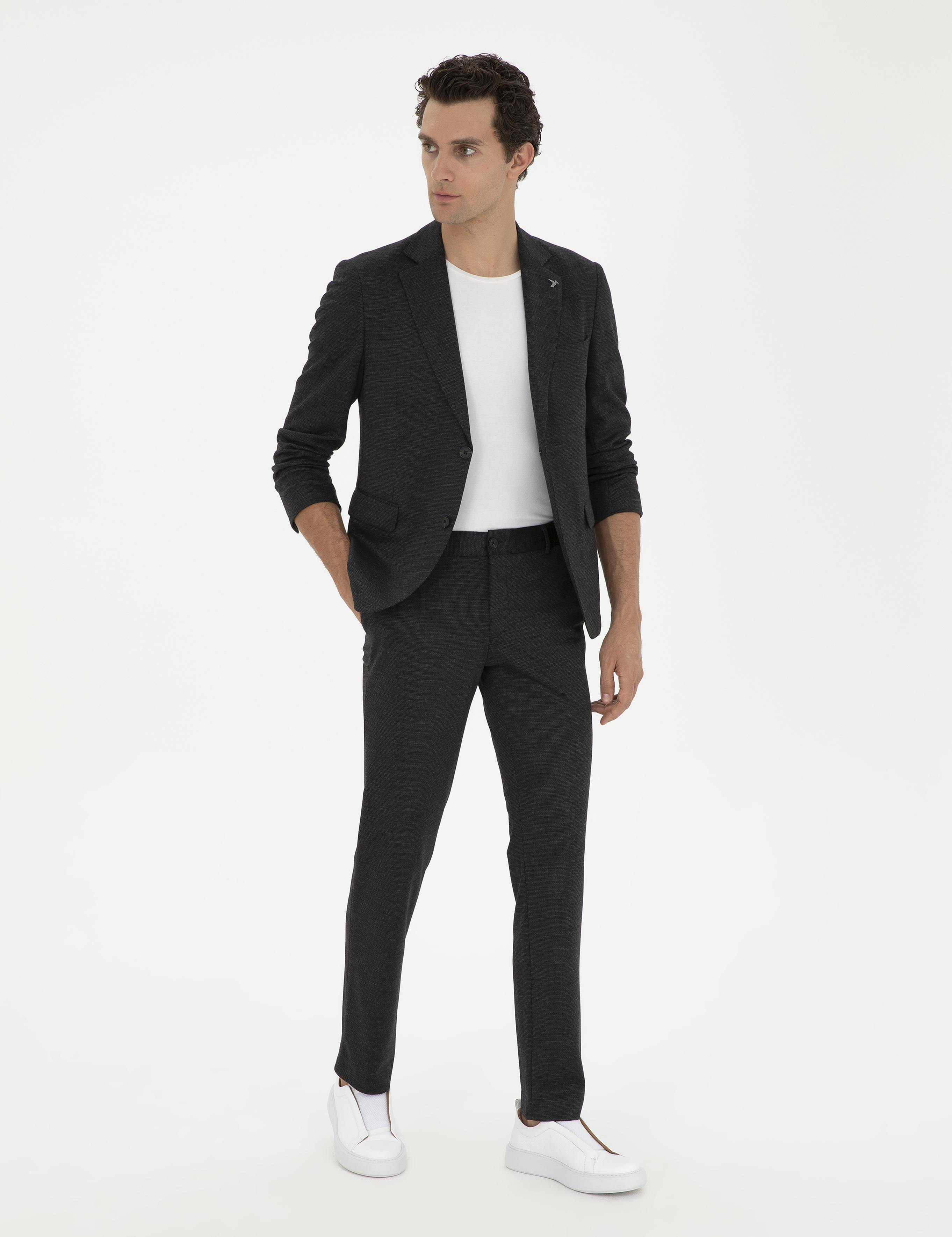 Siyah Slim Fit Yün Karışımlı Ceket - 50284835054