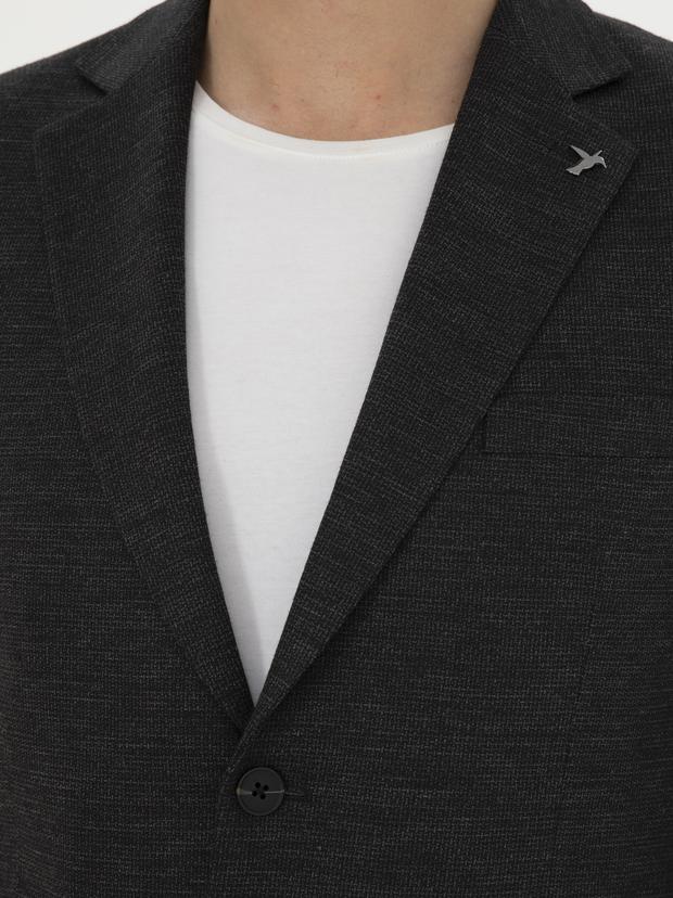 Siyah Slim Fit Yün Karışımlı Ceket