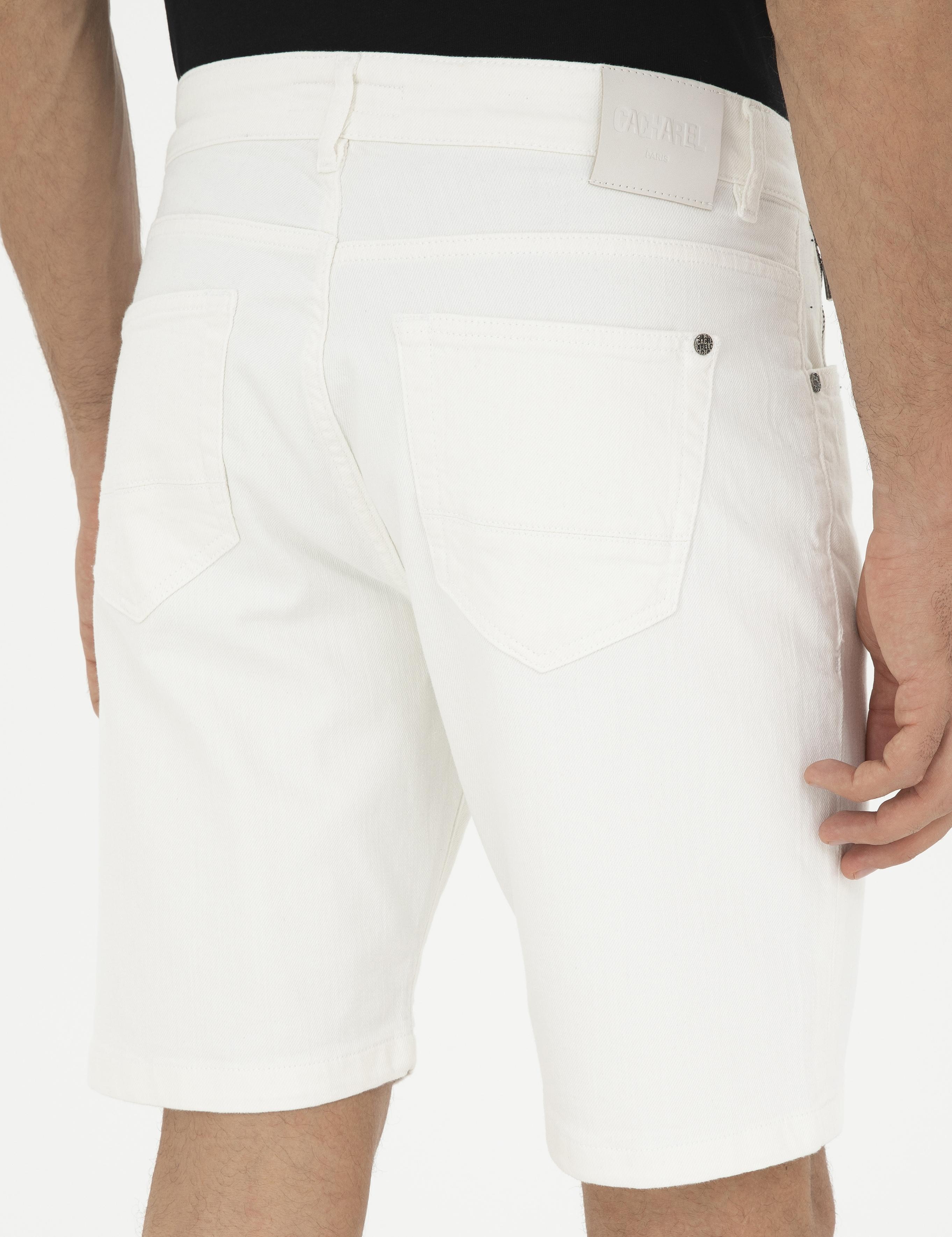 Beyaz Slim Fit Pamuk Karışımlı Jean Şort - 50285368021