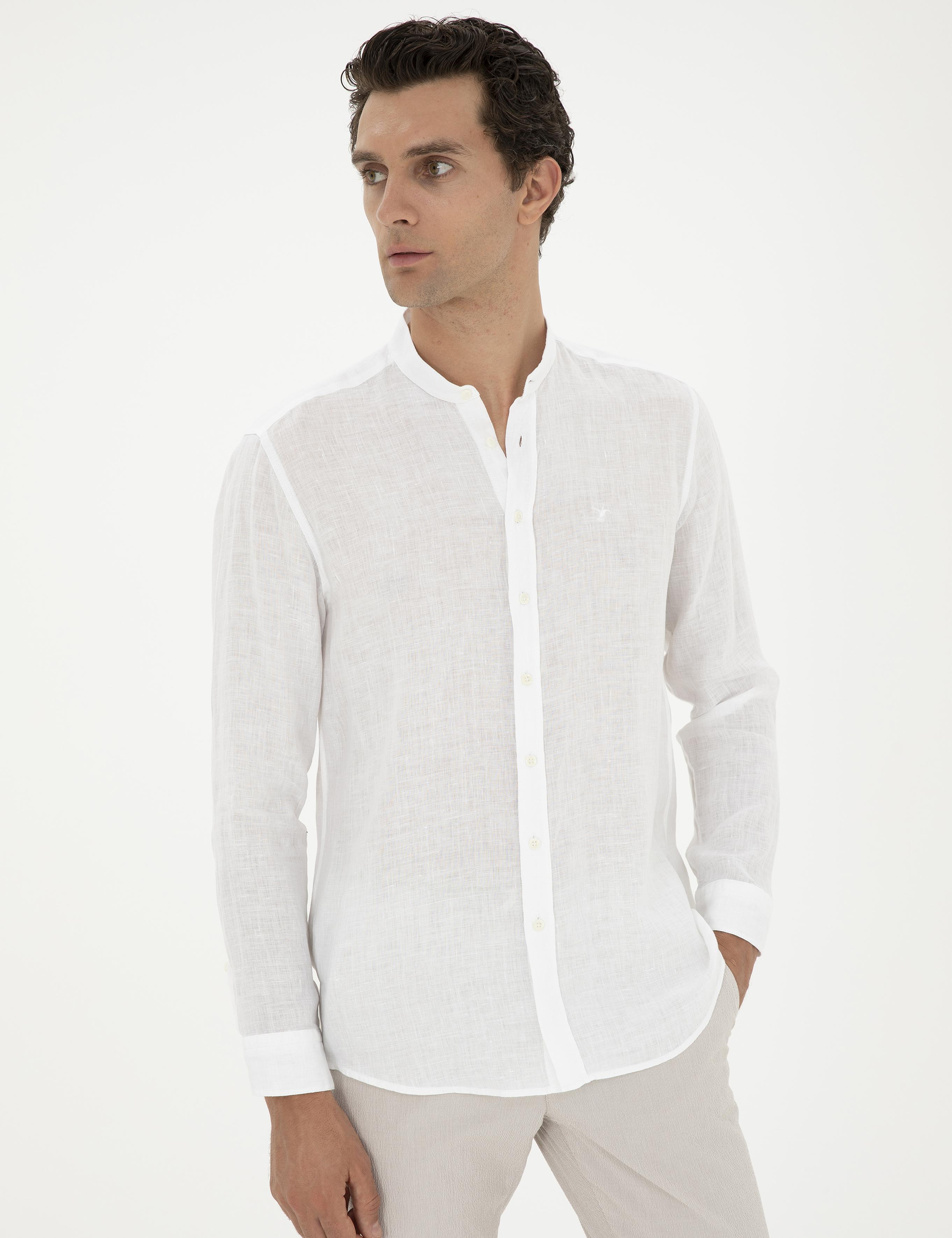 Beyaz Regular Fit %100 Keten Gömlek - 50288562007