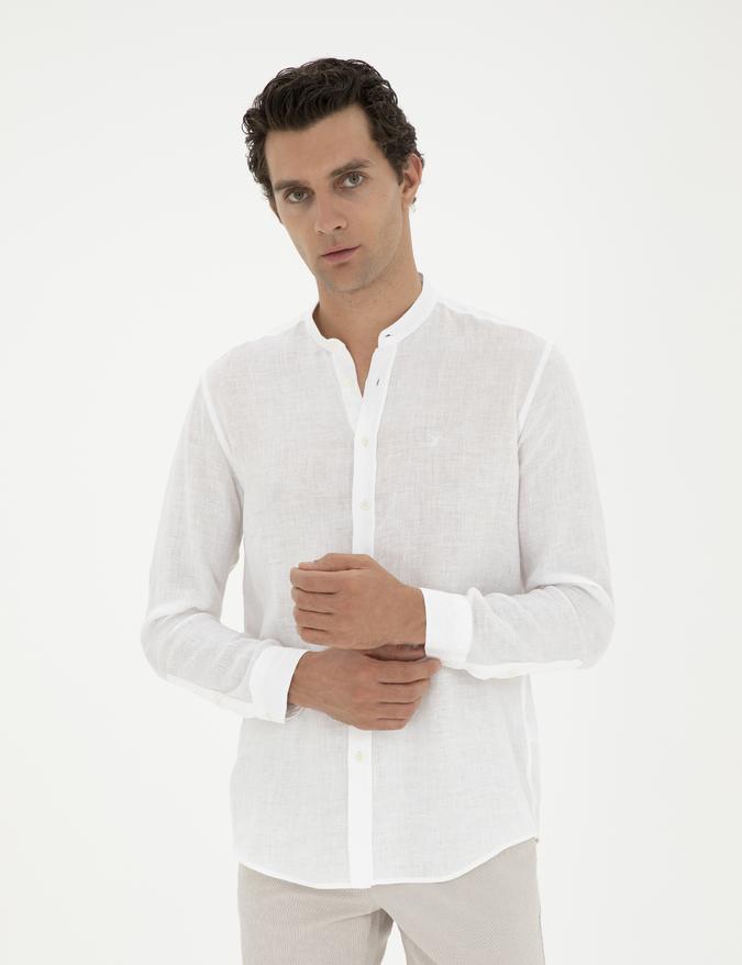 Beyaz Regular Fit %100 Keten Gömlek