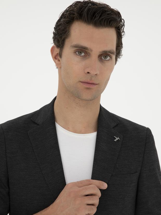 Siyah Slim Fit Yün Karışımlı Ceket