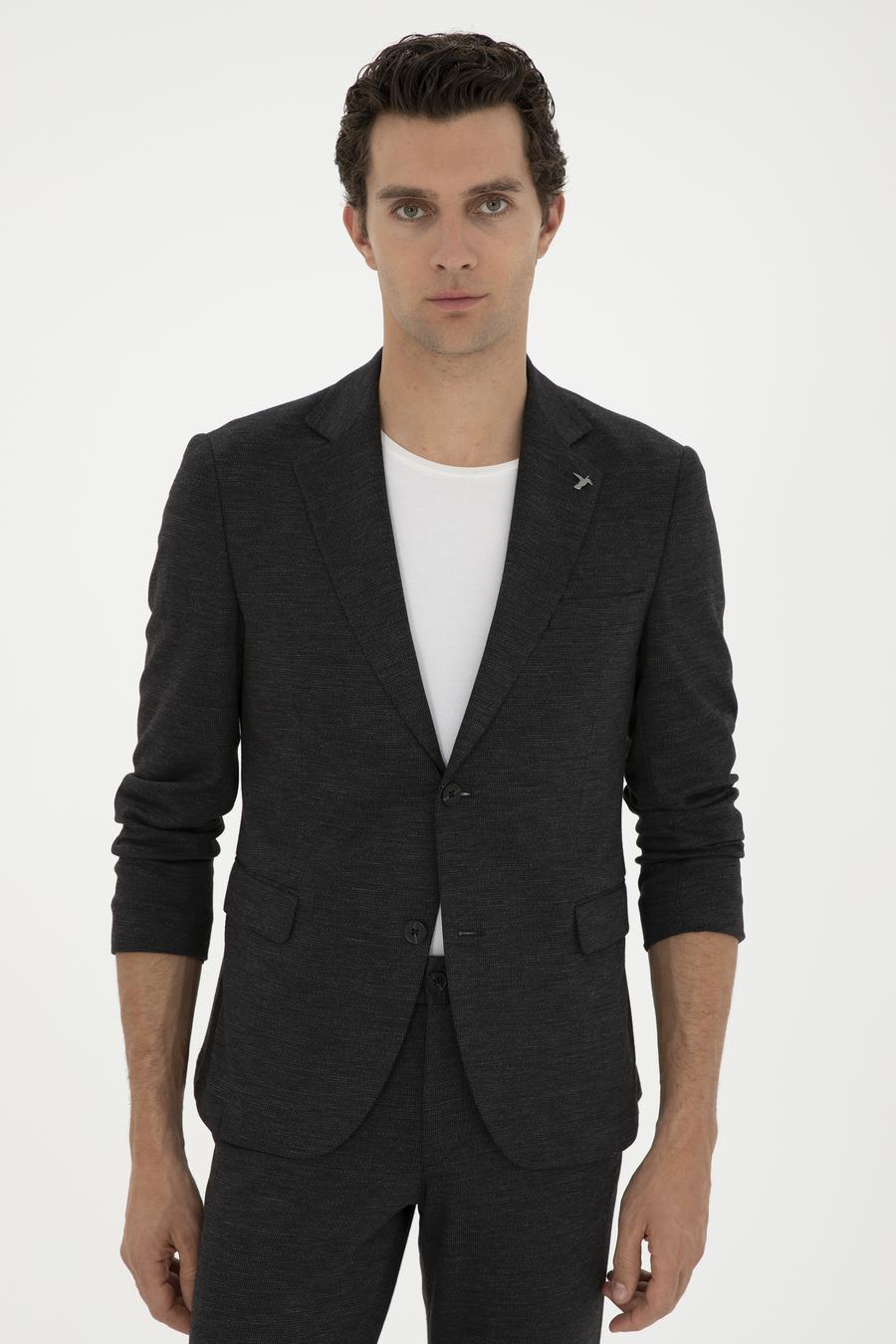 Siyah Slim Fit Yün Karışımlı Ceket - 50284835054