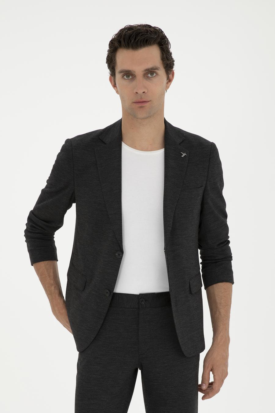 Siyah Slim Fit Yün Karışımlı Ceket - 50284835054