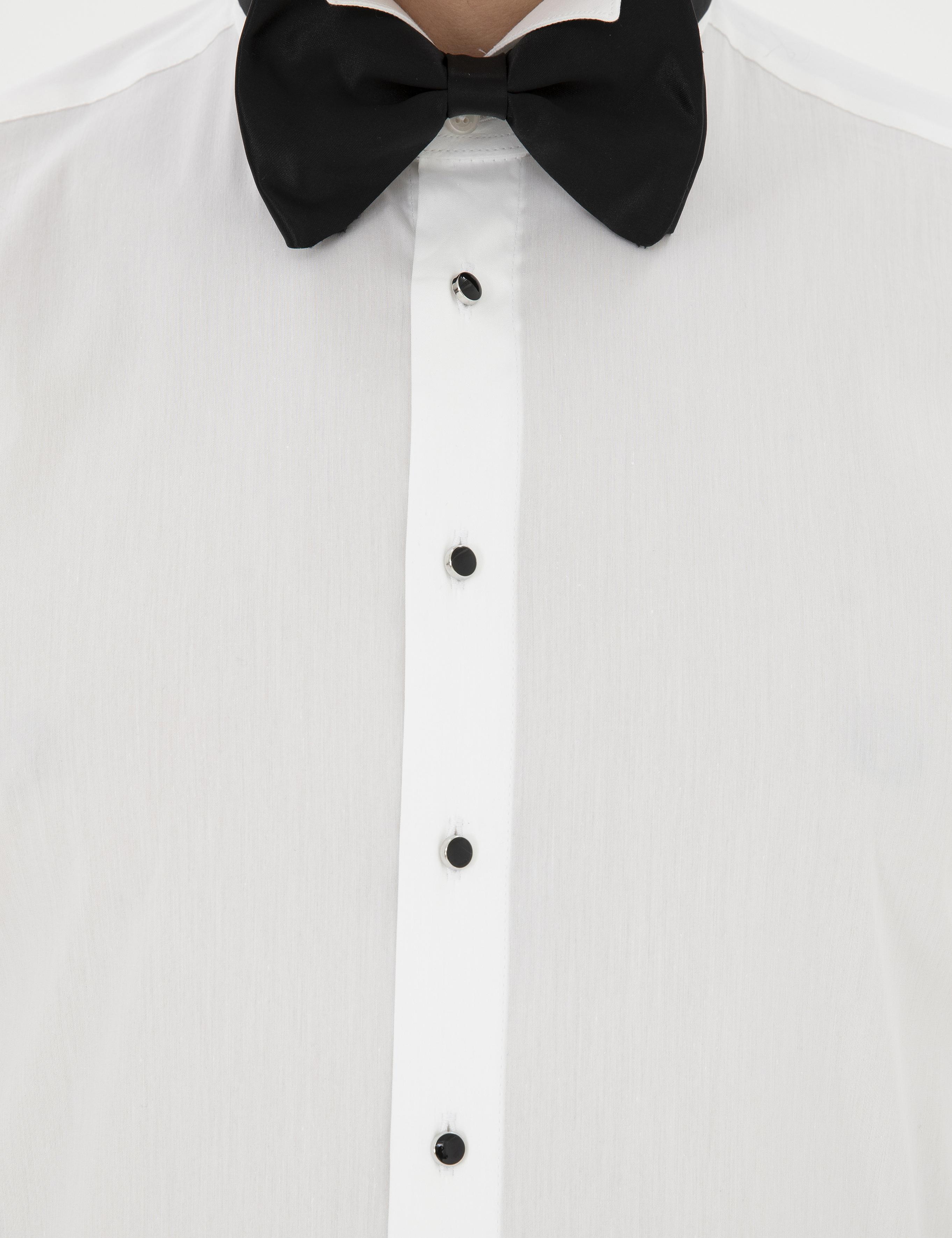 Beyaz Slim Fit Manşetli Pamuk Karışımlı Smokin Gömlek - 50285569012
