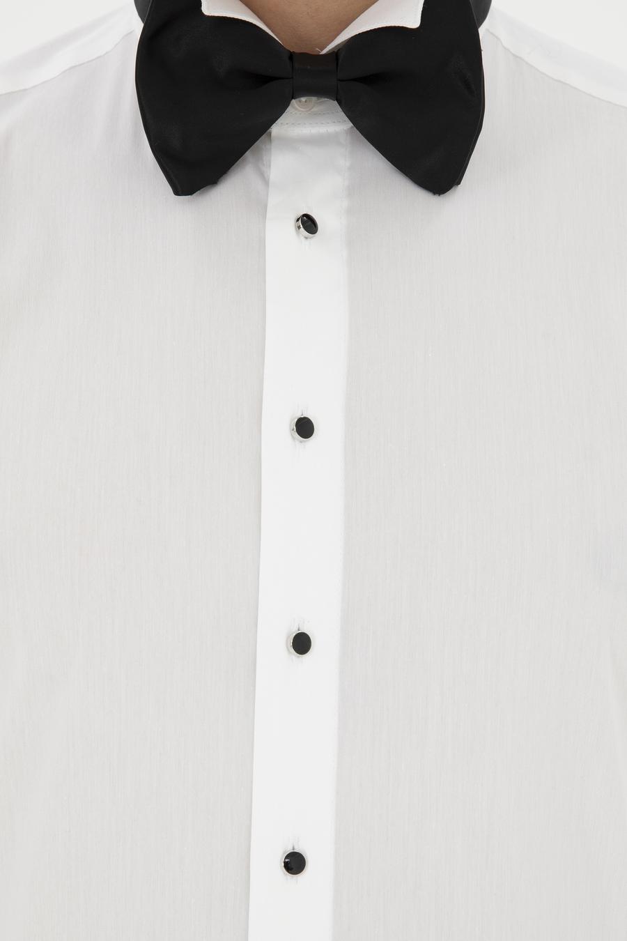 Beyaz Slim Fit Manşetli Pamuk Karışımlı Smokin Gömlek - 50285569012