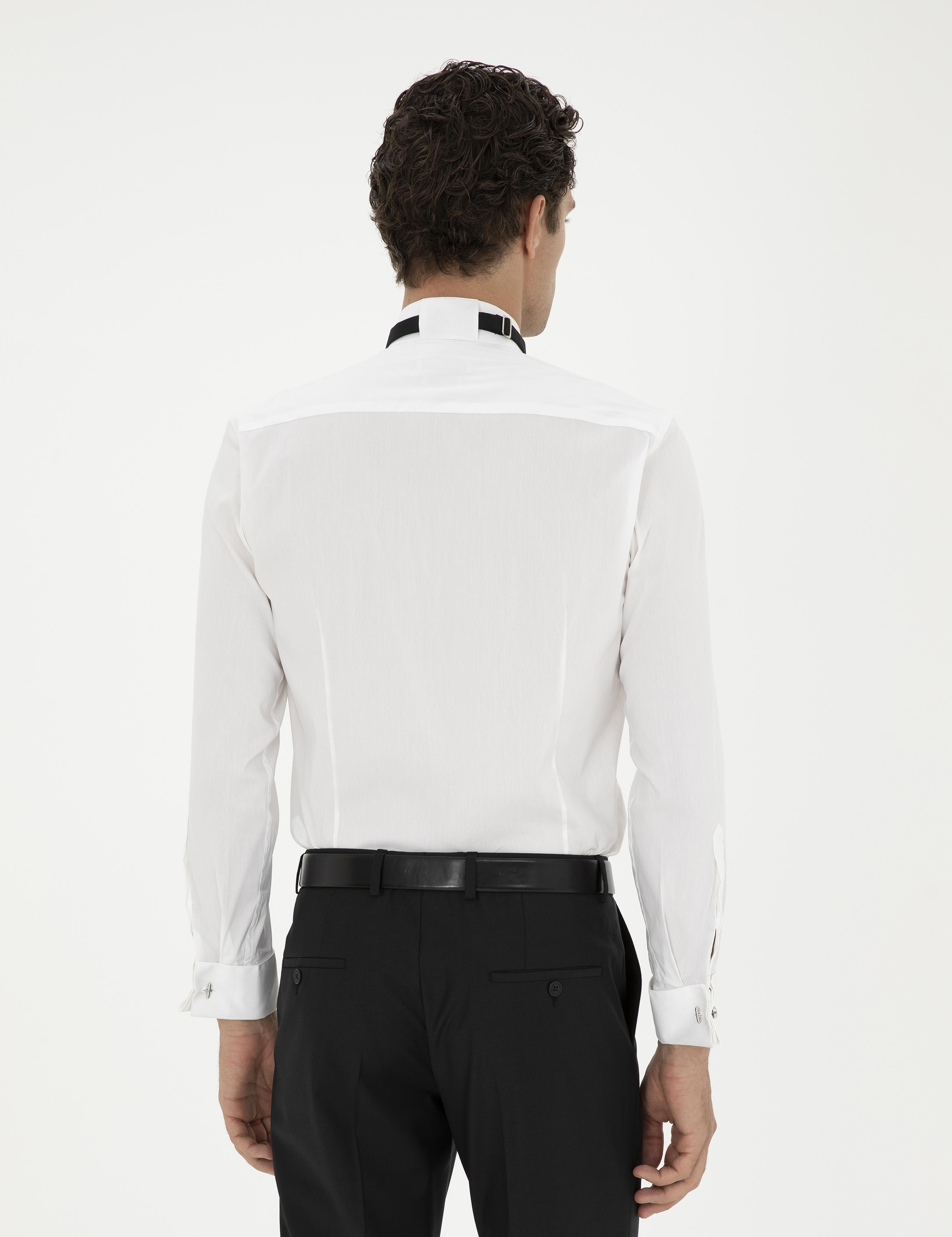 Beyaz Slim Fit Manşetli Pamuk Karışımlı Smokin Gömlek - 50285569012
