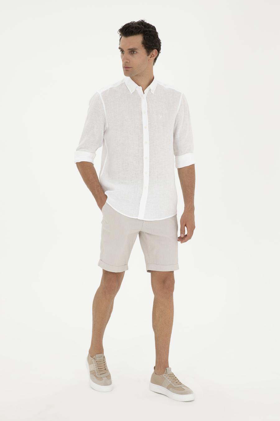 Bej Regular Fit Beli Bağcıklı Şort - 50289150009