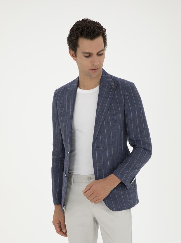 İndigo Slim Fit %100 Keten Ceket
