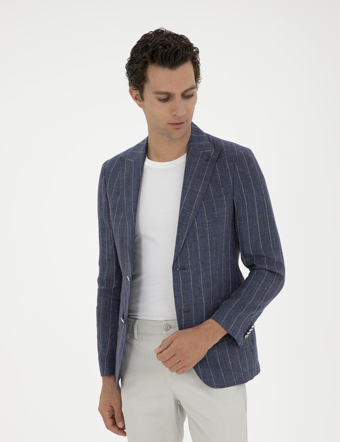 İndigo Slim Fit %100 Keten Ceket