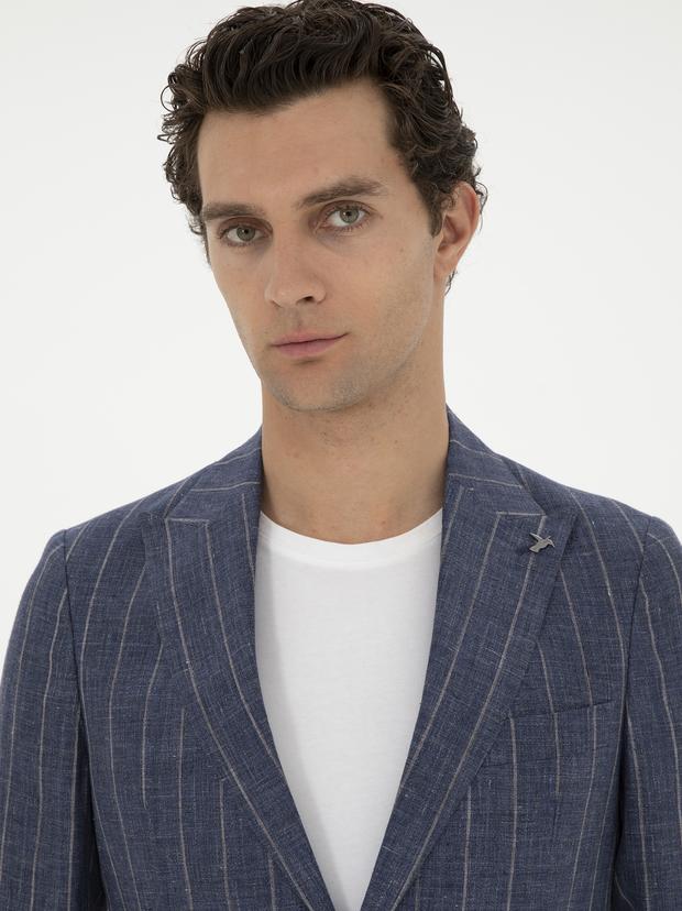 İndigo Slim Fit %100 Keten Ceket