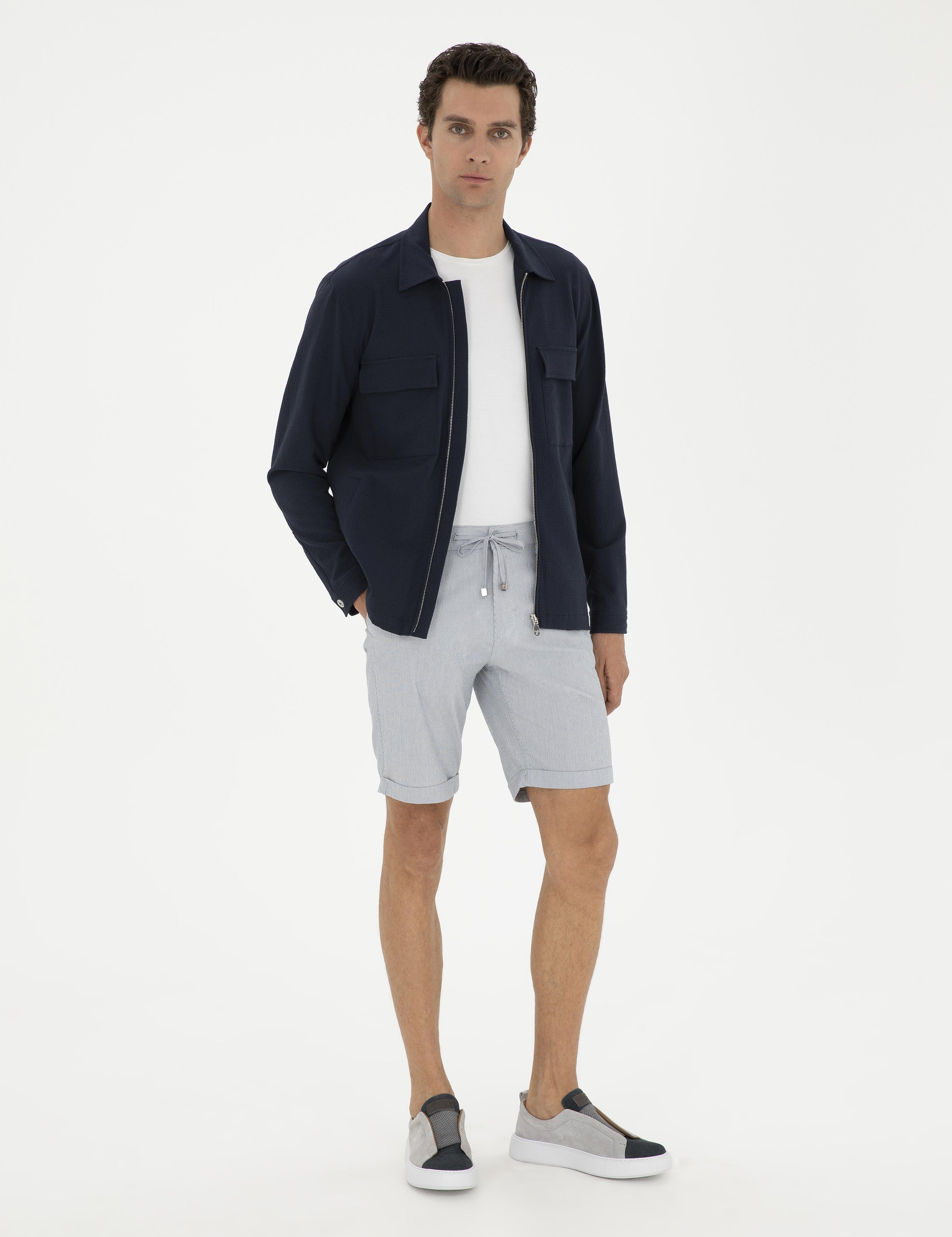 Lacivert Slim Fit Fermuarlı Ceket Gömlek - 50285629047