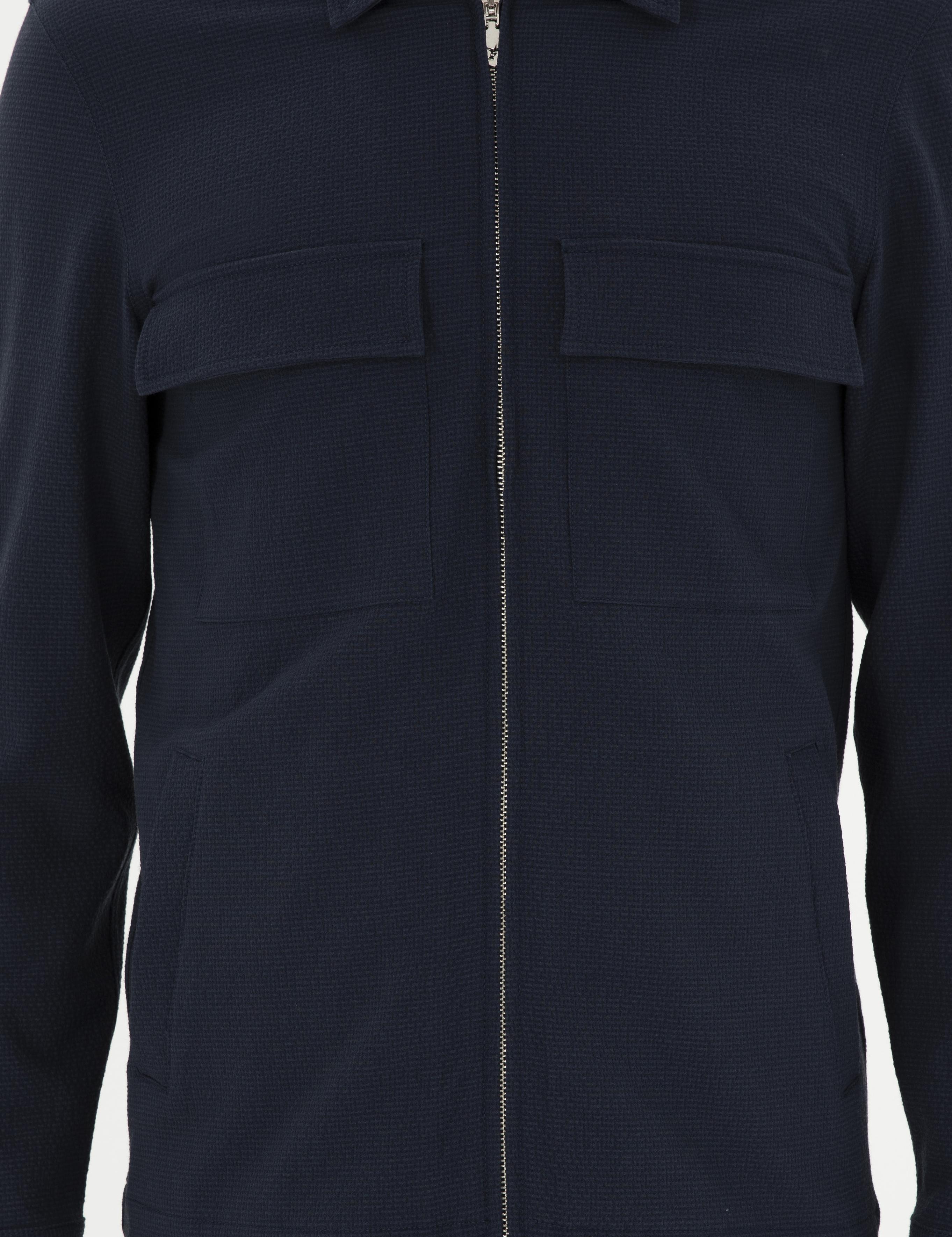 Lacivert Slim Fit Fermuarlı Ceket Gömlek - 50285629047